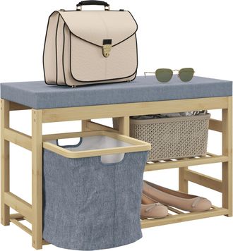 OEM Mueble Zapatero Con Asiento Cesta Extra&iacute;ble Y Estantes Abiertos Para 4 Pares De Zapatos 69x30x45 Cm Natural