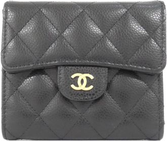 Chanel Black Bordeaux Grained Calfskin Wallet (Bi-Fold) (Pre-Owned)