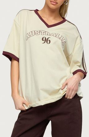 Edikted Australia 96 Oversize Cotton T-Shirt in Cream at Nordstrom, Size X-Large