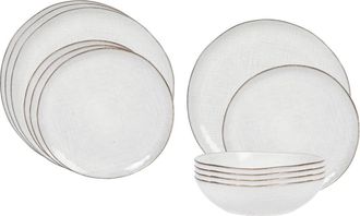 Maisons du monde Vajilla de cer&aacute;mica gris de 12 piezas