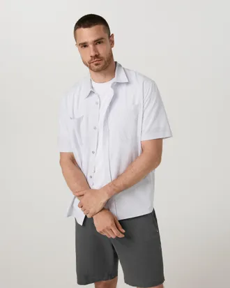 Vuori Clothing Short Sleeve Bridge Button Down - Relaxed Fit | White Dune Stripe | Medium