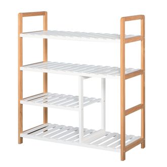 HOMCOM 4-Tier Shoe Rack Simple Home Storage w/ Wood Frame Boot Compartment Slatted Shelves Trainer Sandals Stylish Hallway Furniture - Home Living | TJ Hugh