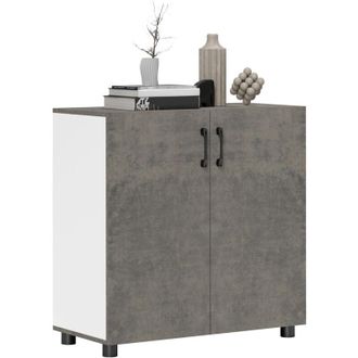 HOMCOM Homcom - Aparador De 2 Puertas De Cierre Suave Aparador De Sal&oacute;n Con Estante Mueble Auxiliar 80x37x80 Cm Gris Cemento Y Blanco Brillo