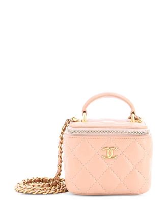 Chanel Classic Top Handle Vanity Case with Chain Quilted Lambskin Mini crossbody bag - Beige