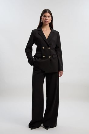 Karen Millen Womens Compact Stretch Essential Tailored Double Breasted Blazer - Black - Size 16 UK