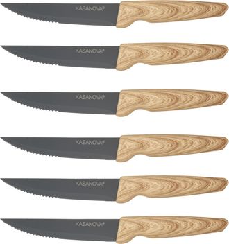 KASANOVA Set 6 coltelli bistecca con manico effetto legno