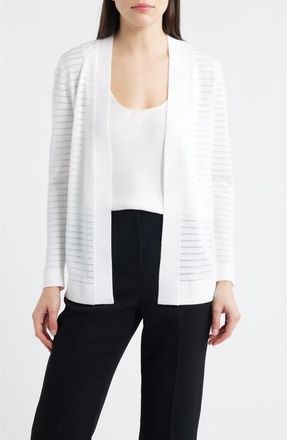 Anne Klein Sheer Stripe Open Front Cardigan in Crisp White at Nordstrom, Size X-Large P