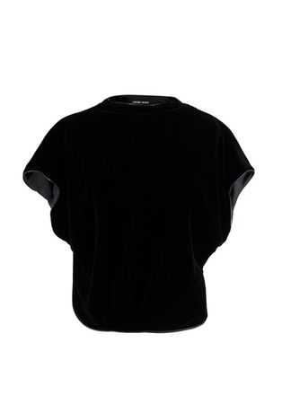 Giorgio Armani Black Gathered Velvet Blouse Size XXS