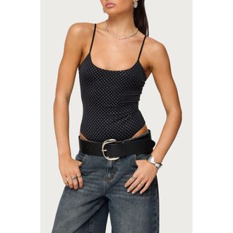 Edikted Georgey Rhinestone Bodysuit in Black at Nordstrom, Size X-Small