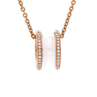 Bulgari B. Zero1 Pendant Necklace 18K Rose Gold and Ceramic with Diamonds
