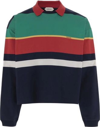 Versace Gestreepte Katoenen Poloshirt - Heren - Polos - Veelkleurig - L - Katoen - Tops