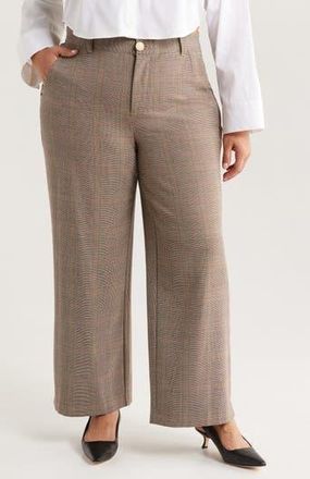 Wit & Wisdom Skyrise Glen Plaid Pleated Wide Leg Trousers in Taupe Multi at Nordstrom Rack, Size 20W