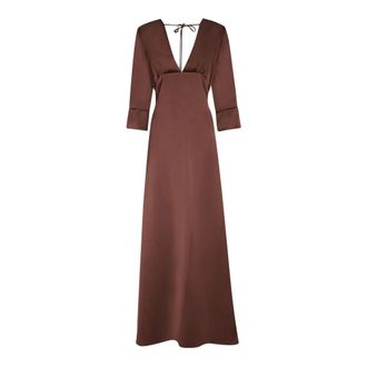 Blanca Vita Albox Flared Maxi Jurk - Dames - Avondkleed - Bruin - 2XS - Satijn - Kleedjes