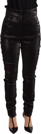 Dolce & Gabbana Black Silver Lurex Thread Cotton Stretch Womens Pants