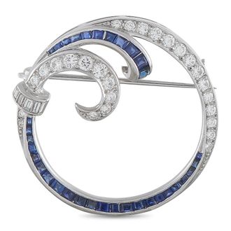 Luxury Bazaar Vintage Platinum 1.0ct Diamond and Sapphire Brooch MF26-062526