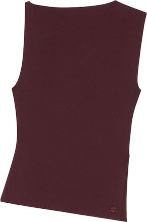 Courr&egrave;ges Sleeveless Asymmetrical Burgundy Top With Embroidered Logo