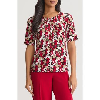 Kasper Pleat Neck Top in Red/Black Multi at Nordstrom, Size X-Large P