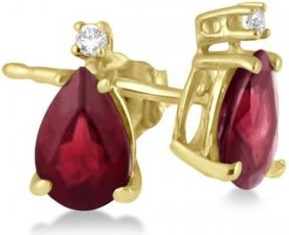 Allurez Diamond and Pear Ruby Teardrop Earrings 14K Yellow Gold (0.72tcw)