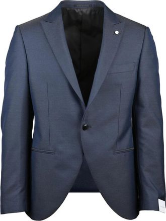 Lubiam Wool-Blend Blue Jacket with Notched Lapels and Tailored Silhouette