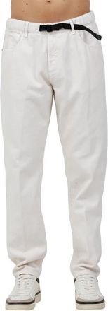 White Sand Pantalone cinque tasche in bull di cotone - Heren - Straight fit broeken - Wit - M - Katoen - Broeken