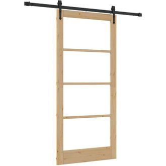 vidaXL Puerta Deslizante Manual Marr&oacute;n 93 X 202 Cm Madera Y Metal Vidaxl