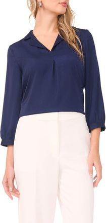 Vince Camuto Pleat Front Satin Shirt in Classic Navy at Nordstrom, Size Large