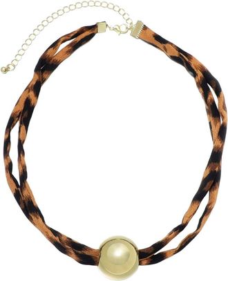 Adornia Adornia Plated Ball On Leopard Print Adjustable Necklace