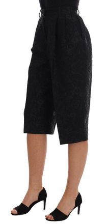 Dolce & Gabbana Womens Black Brocade High Waist Capri Shorts Cotton