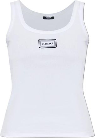 Versace Geribbelde Stretch Katoenen Tanktop - Dames - Tops zonder mouwen - Wit - S - Katoen - Tops