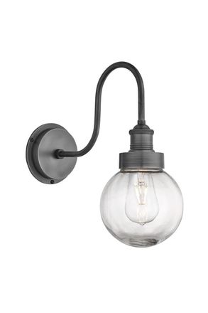 Industville Swan Neck Outdoor & Bathroom Wall Light, Pewter, Globe Glass