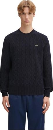 Lacoste Kabelgebreide wollen trui met ronde hals - Heren - Truien - Blauw - Maat: L Wol
