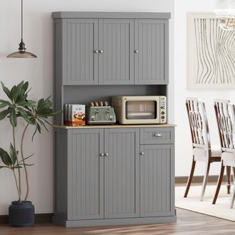 HOMCOM Kitchen Cupboard Storage Cabinet with Adjustable Shelves in Grey
