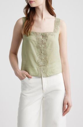 Frame Denim The Embroidered Crop Tank in Sage at Nordstrom, Size X-Small