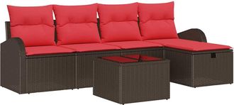 vidaXL Conjunto De Sof&aacute; De Jard&iacute;n 6 Uds. Marr&oacute;n Rat&aacute;n Sint&eacute;tico Vidaxl