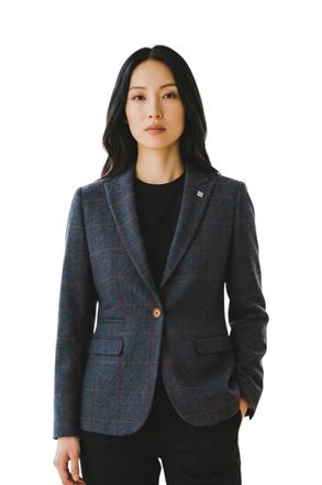PAUL ANDREW Womens Navy Tweed Blazer Tailored Formal Jacket - Madrid