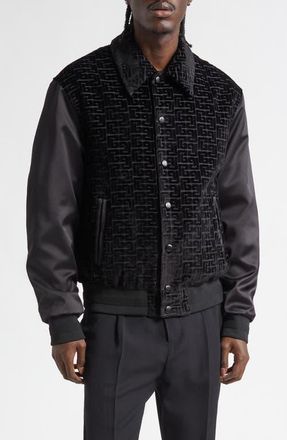 Balmain Monogram Velvet & Satin Bomber Jacket in Eap Black/Black at Nordstrom, Size 36 Us