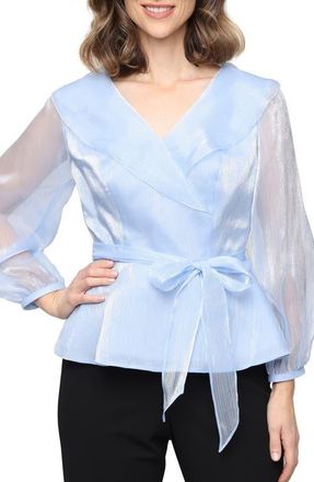 Alex Evenings Portrait Collar Shimmer Wrap Top in Hydrangea at Nordstrom, Size X-Large