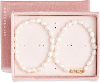 Chelsea28 Set of 2 Beaded Mama Faux Pearl Stretch Bracelets in Clear- White- Gold at Nordstrom