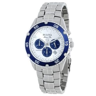 Bulova Marine Star Chronograph Quartz White Dial Mens Watch 98b423