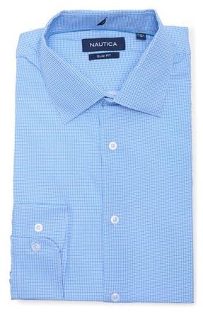 Nautica Slim Fit Geo Print Stretch Dress Shirt in White/Blue Navy at Nordstrom Rack, Size 16.5 - 32/33