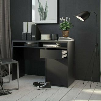 Dmora Escritorio Dmora Linear Con Una Puerta Y Un Caj&oacute;n, Color Negro, 110,2 X 77,4 X 48,2 Cm, Con Embalaje Reforzado
