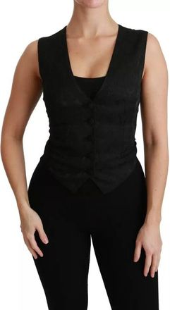 Dolce & Gabbana Womens Black Lace Waistcoat Slim Vest Silk Top