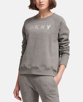DKNY Sport Sparkle Logo Fleece Sweatshirt In Heather Gray/silver