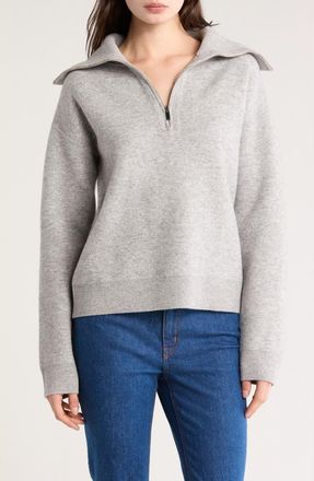 Derek Lam Samuel Reversible Wool Blend Quarter Zip Sweater in Light Heather Grey at Nordstrom Rack, Size Large