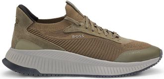 HUGO BOSS Mens Ttnm Evo Trainers With Signature Detailing in Dark Green - Size UK 6