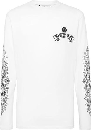 Philipp Plein Long Sleeve T-Shirt Chrome Crest - Heren - Longsleeves - Wit - 3XL - Katoen - Tops
