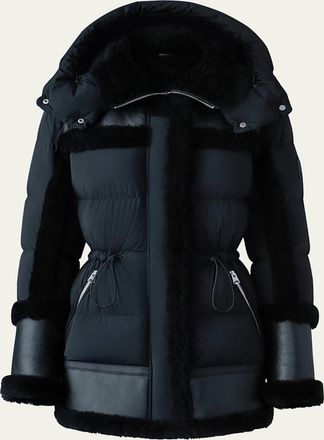 Mackage Lilibeth Mixed-Media Down Parka with Shearling and Leather