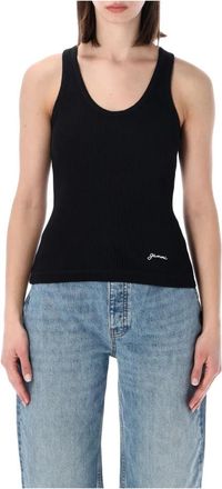 Ganni Soft Cotton Rib Tank Top - Dames - Tops zonder mouwen - Zwart - S - Katoen - Tops