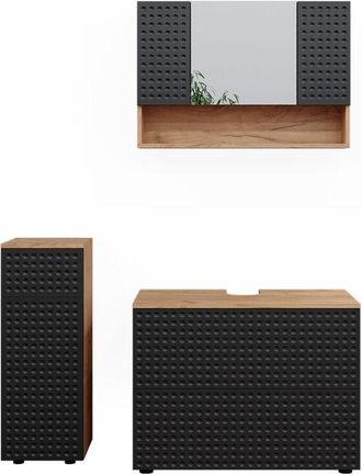 Vicco Conjunto de muebles de baño Irma, Lunares antracita, 3 piezas, con cajonera y mueble midi