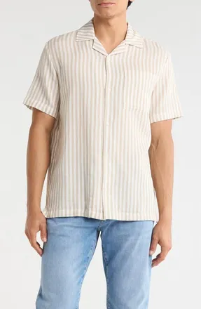 Joe's Striped Cotton Camp Shirt in Weathered Teak/white at Nordstrom Rack, Size Xx-Large
